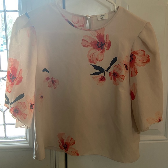 WILFRED Cambrai Blush Pink Floral Bell Short Sleeve Blouse XS - Picture 1 of 3